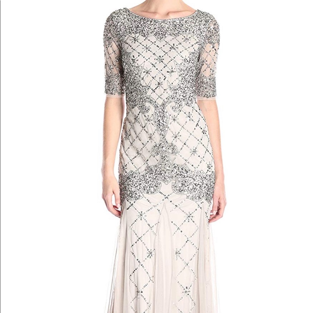 NWT Adrianna Papell Silver Beade Gown size 8M